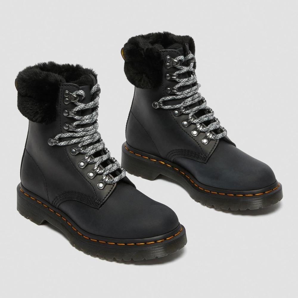 Dr Marten’s Serena Fur Lined Black Lace-Up Women's Boots